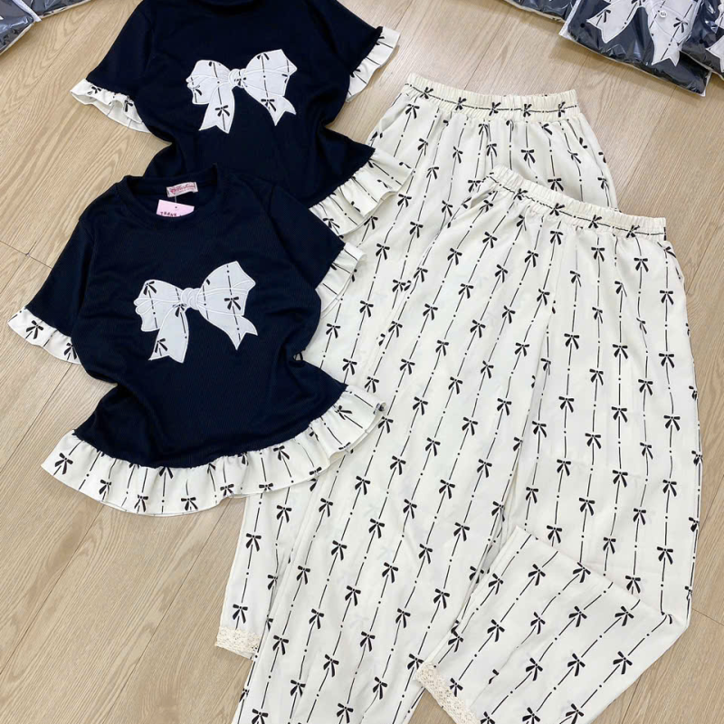 Set đũi dài baggy lai ren thêu nơ