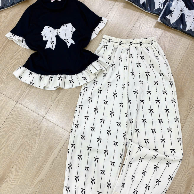 Set đũi dài baggy lai ren thêu nơ